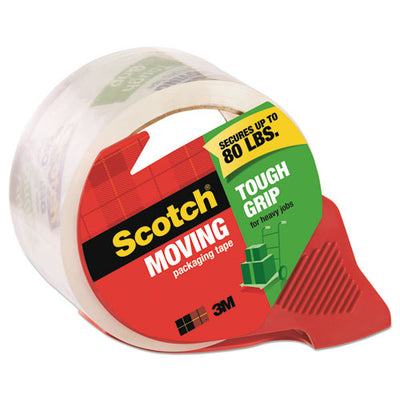 Tough Grip Moving Packaging Tape With Dispenser, 3" Core, 1.88" X 54.6 Yds, Clear