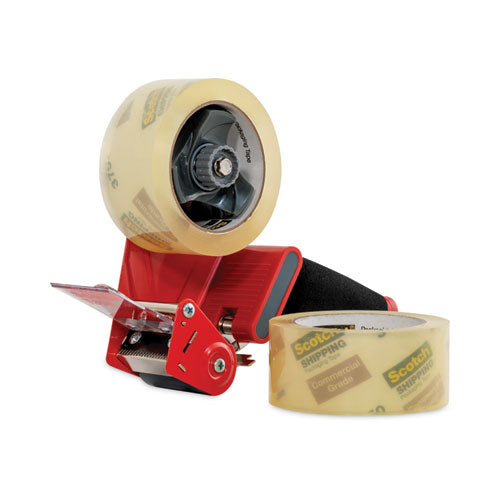 Packaging Tape Dispenser With Two Rolls Of Tape, 3" Core, For Rolls Up To 0.75" X 60 Yds, Red