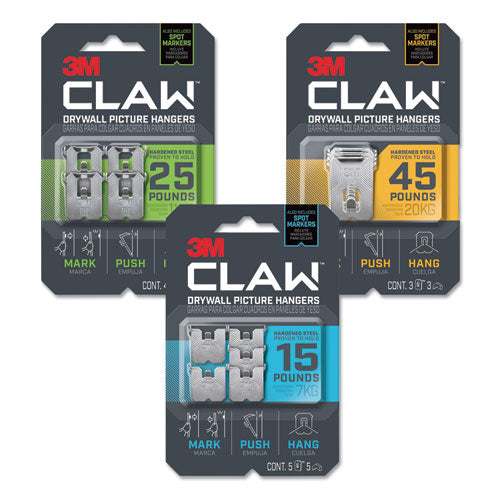 Claw Drywall Picture Hanger, Stainless Steel, 25 Lb Capacity, 4 Hooks And 4 Spot Markers,
