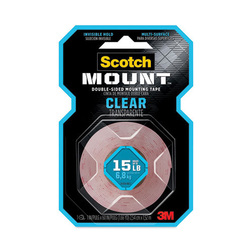 Permanent Clear Mounting Tape, Holds Up To 15 Lbs, 1 X 60, Clear