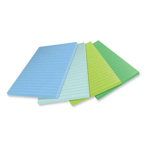 100% Recycled Paper Super Sticky Notes, Ruled, 4" X 6", Oasis, 45 Sheets/pad, 4 Pads/pack