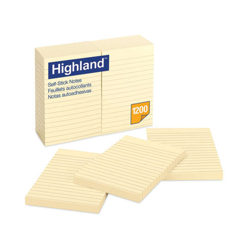 Self-stick Notes, Note Ruled, 4" X 6", Yellow, 100 Sheets/pad, 12 Pads/pack
