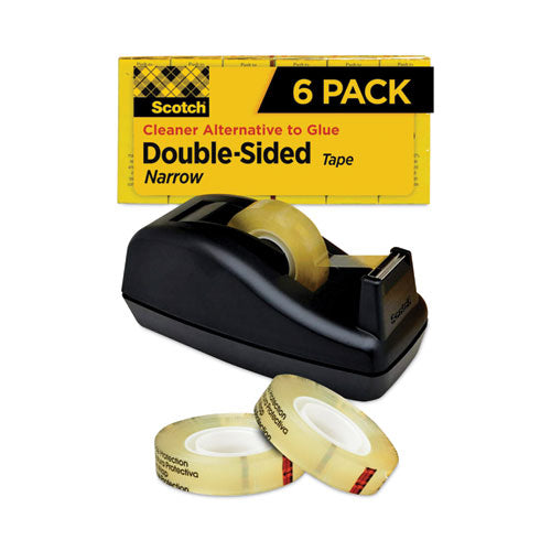 Double-sided Tape With Dispenser, 1" Core, 0.5" X 75 Ft, Clear, 6/pack