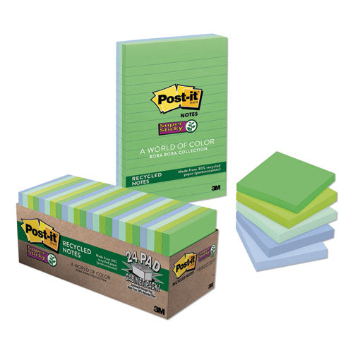 Recycled Notes In Oasis Collection Colors, Note Ruled, 4" X 4", 90 Sheets/pad, 6 Pads/pack
