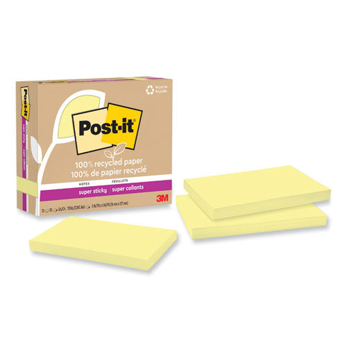 100% Recycled Paper Super Sticky Notes, Ruled, 4" X 4", Wanderlust Pastels, 70 Sheets/pad, 3 Pads/pack