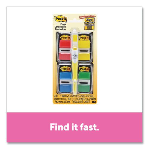 Page Flag Value Pack, Assorted, 200 1" Flags + Highlighter With 50 0.5" Flags