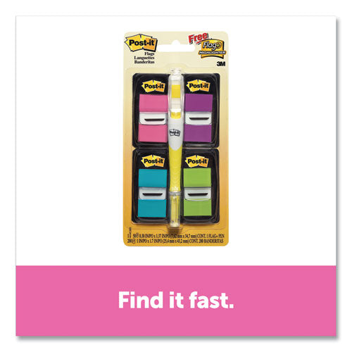 Page Flag Value Pack, Assorted, 200 1" Flags + Highlighter With 50 0.5" Flags