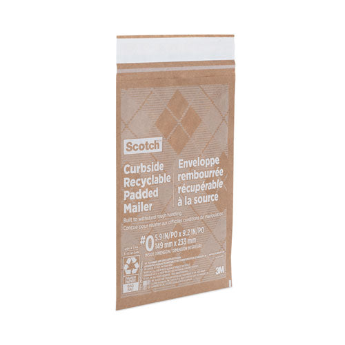 Curbside Recyclable Padded Mailer, #0, Bubble Cushion, Self-adhesive Closure, 7 X 11.25, Natural Kraft, 100/carton