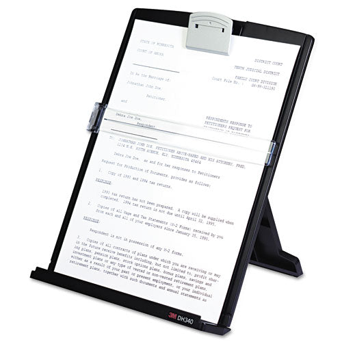 Fold-flat Freestanding Desktop Copyholder, 150 Sheet Capacity, Plastic, Black/silver Clip