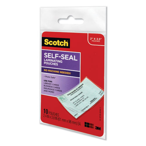 Self-sealing Laminating Pouches, 9 Mil, 3.8" X 2.4", Gloss Clear, 10/pack