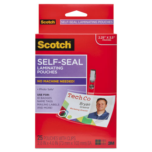 Self-sealing Laminating Pouches, 9.5 Mil, 3.88" X 2.44", Gloss Clear, 25/pack