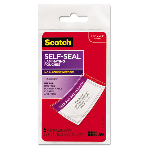 Self-sealing Laminating Pouches, 9.5 Mil, 3.88" X 2.44", Gloss Clear, 25/pack