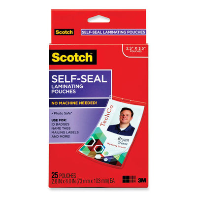 Self-sealing Laminating Pouches, 12.5 Mil, 2.31" X 4.06", Gloss Clear, 25/pack