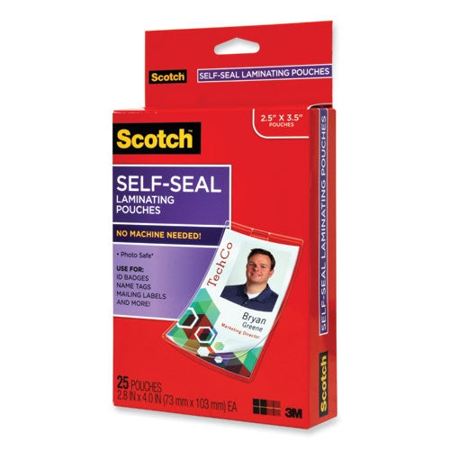 Self-sealing Laminating Pouches, 12.5 Mil, 2.31" X 4.06", Gloss Clear, 25/pack