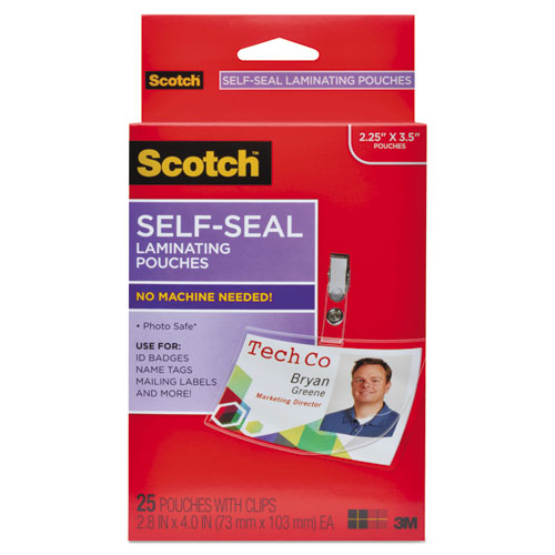 Self-sealing Laminating Pouches, 9.5 Mil, 2.81" X 3.75", Gloss Clear, 5/pack