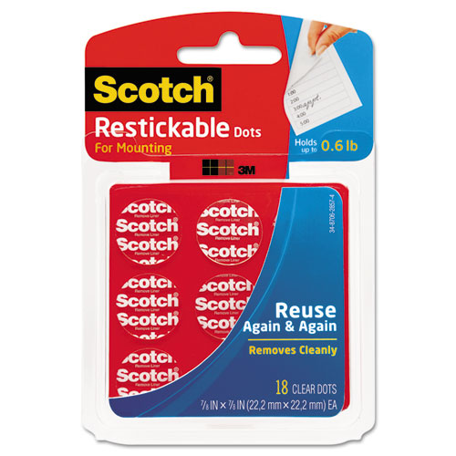 Restickable Mounting Tabs, Removable, Repositionable, Holds Up To 1 Lb (4 Tabs), 1 X 1, Clear, 18/pack