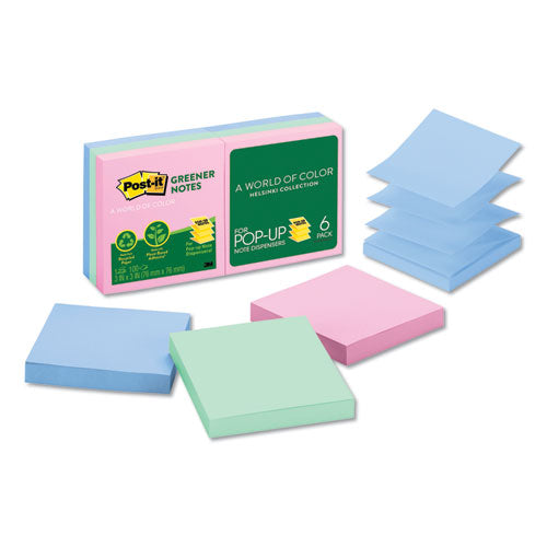 Original Recycled Pop-up Notes, 3" X 3", Sweet Sprinkles Collection Colors, 100 Sheets/pad, 6 Pads/pack