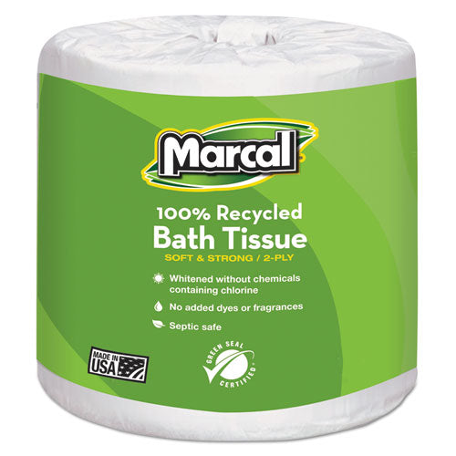 100% Recycled 2-ply Bath Tissue, Septic Safe, White, 168 Sheets/roll, 16 Rolls/pack