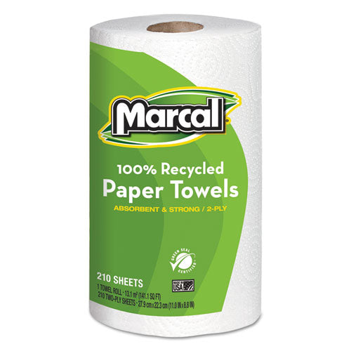 100% Premium Recycled Kitchen Roll Towels, 2-ply, 11 X 5.5, White, 140/roll, 24 Rolls/carton
