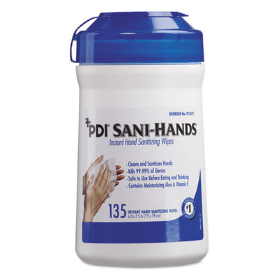 Sani-hands Alc Instant Hand Sanitizing Wipes, 7.5 X 6, White, 135/canister, 12/carton