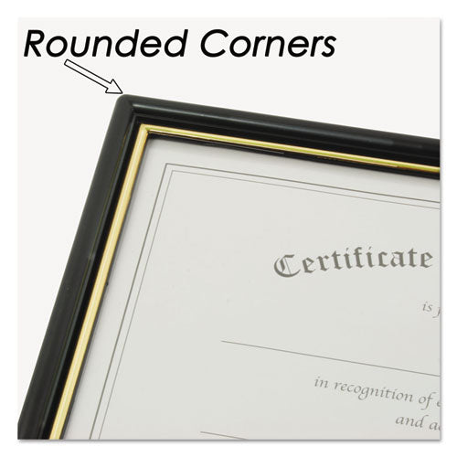 Ez Mount Document Frame With Trim Accent And Plastic Face, Plastic, 8.5 X 11 Insert, Black/gold, 18/carton