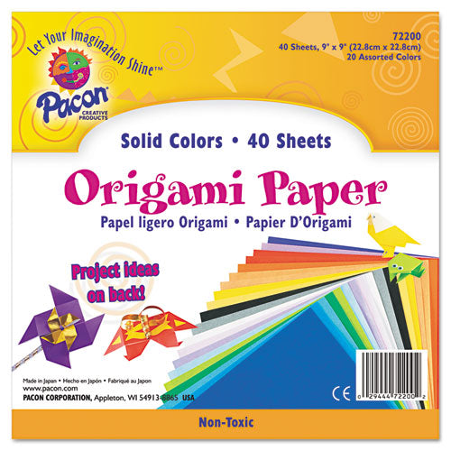 Origami Paper, 30 Lb Bond Weight, 9 X 9, Assorted Bright Colors, 40/pack