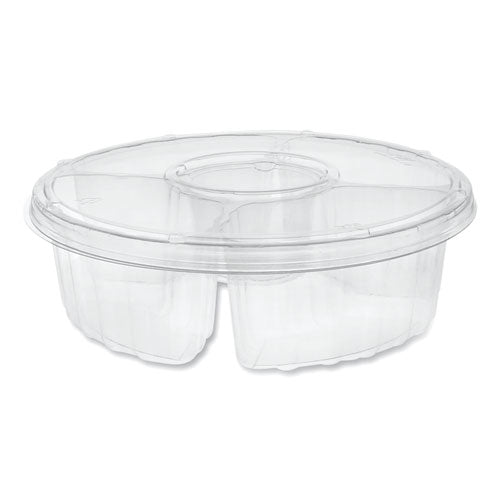 Dip Cup Platter, 4-compartment, 64 Oz, 10" Diameter, Clear, Plastic, 100/carton