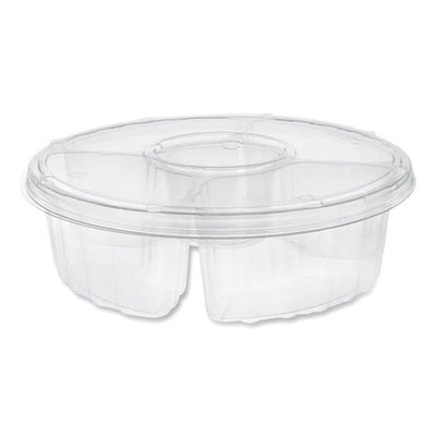 Dip Cup Platter, 4-compartment, 64 Oz, 10" Diameter, Clear, Plastic, 100/carton