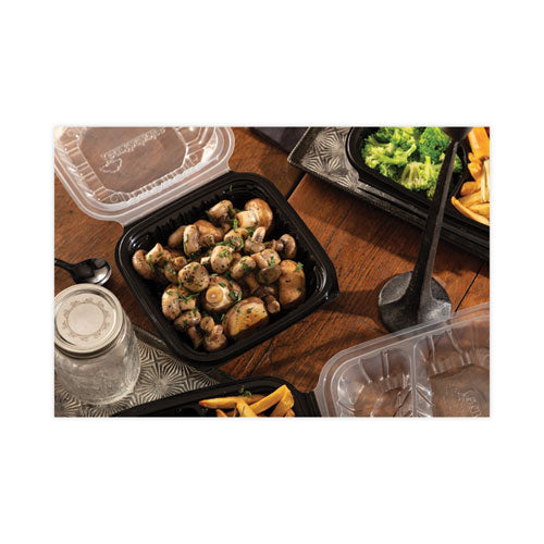 Earthchoice Vented Dual Color Microwavable Hinged Lid Container, 1-compartment, 28oz, 7.5x7.5x3, Black/clear, Plastic, 150/ct