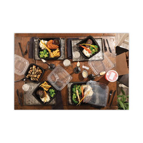 Earthchoice Vented Dual Color Microwavable Hinged Lid Container, 33oz, 8.5x8.5x3, 3-compartment, Black/clear, Plastic, 150/ct
