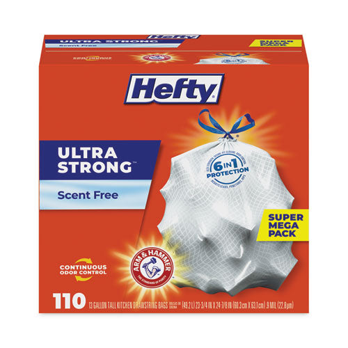 Ultra Strong Tall Kitchen And Trash Bags, 13 Gal, 0.9 Mil, 23.75" X 24.88", White, 110 Bags/box, 3 Boxes/carton