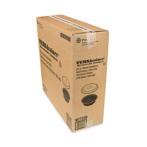 Newspring Versatainer Microwavable Containers, 24 Oz, 7" Diameter, Black/clear, Plastic, 150/carton