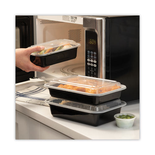 Newspring Versatainer Microwavable Containers, 38 Oz, 6 X 8.5 X 2, Black/clear, Plastic, 150/carton
