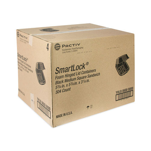 Smartlock Foam Hinged Lid Container, Sandwich, 5.75 X 5.75 X 3.25, Black, 504/carton