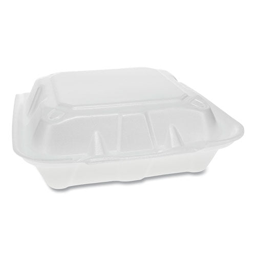 Vented Foam Hinged Lid Container, Dual Tab Lock, 3-compartment, 8.42 X 8.15 X 3, White, 150/carton