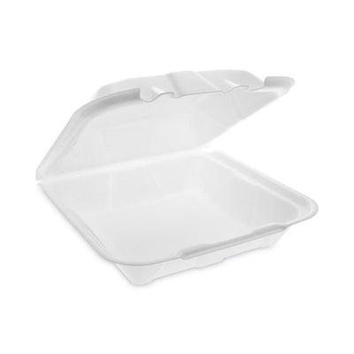 Vented Foam Hinged Lid Container, Dual Tab Lock Economy, 9.13 X 9 X 3.25, White, 150/carton
