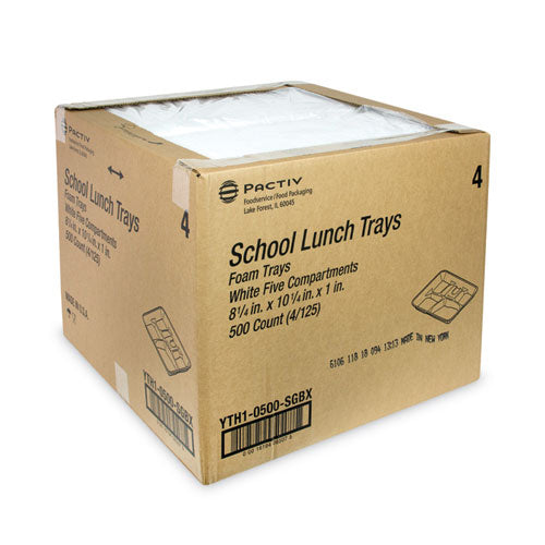 Foam School Trays, 5-compartment, 8.25 X 10.5 X 1,  White, 500/carton
