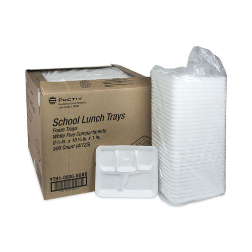 Foam School Trays, 5-compartment, 8.25 X 10.5 X 1,  White, 500/carton