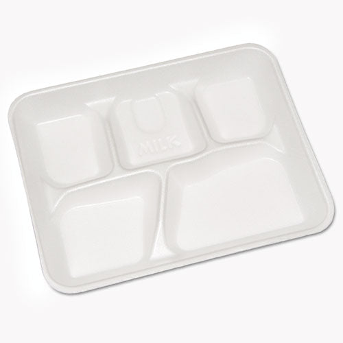 Foam School Trays, 5-compartment, 8.25 X 10.5 X 1,  White, 500/carton