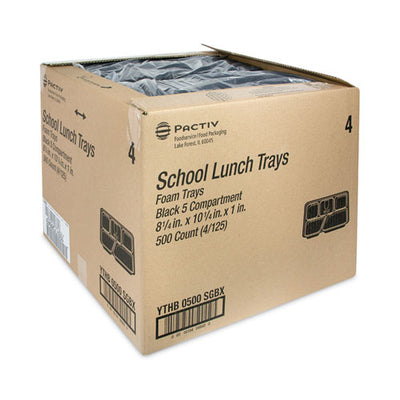 Foam School Trays, 5-compartment, 8.25 X 10.25 X 1, Black, 500/carton