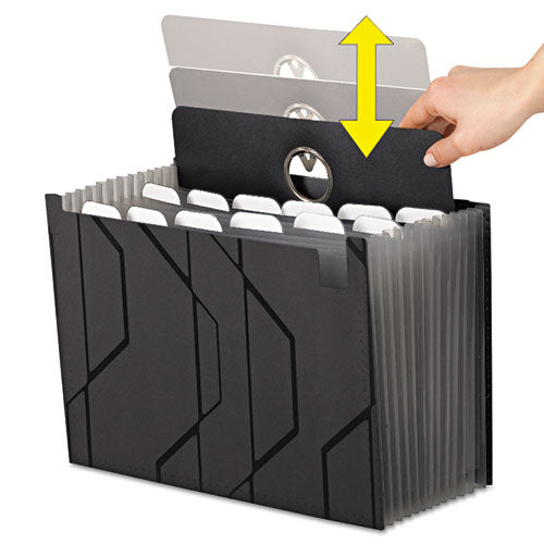 Sliding Cover Expanding File, 4" Expansion, 13 Sections, Cord/hook Closure, 1/6-cut Tabs, Letter Size, Black