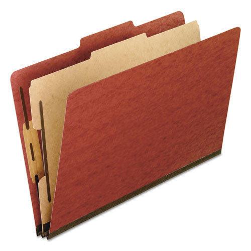 Six-section Pressboard Classification Folders, 2" Expansion, 2 Dividers, 6 Bonded Fasteners, Letter Size, Red Exterior, 10/bx
