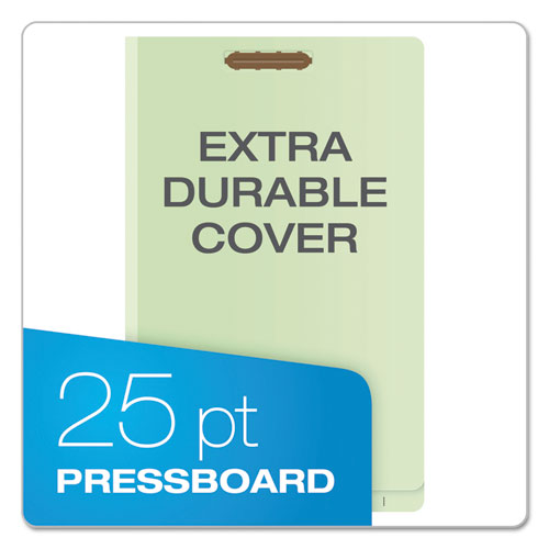 End Tab Classification Folders, 2" Expansion, 1 Divider, 4 Fasteners, Legal Size, Pale Green Exterior, 10/box
