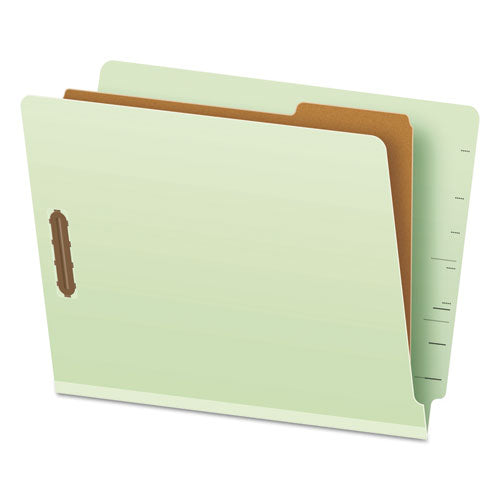 End Tab Classification Folders, 2" Expansion, 2 Dividers, 6 Fasteners, Legal Size, Pale Green Exterior, 10/box
