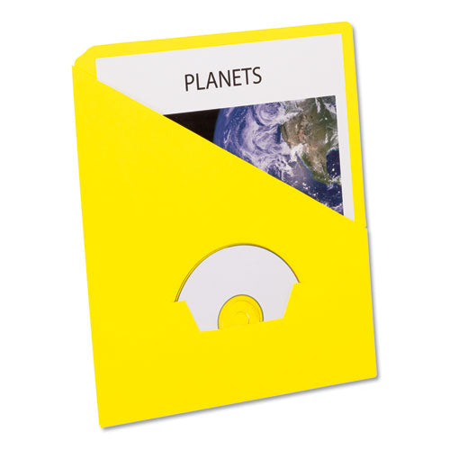 Slash Pocket Project Folders, 3-hole Punched, Straight Tab, Letter Size, Yellow, 25/pack