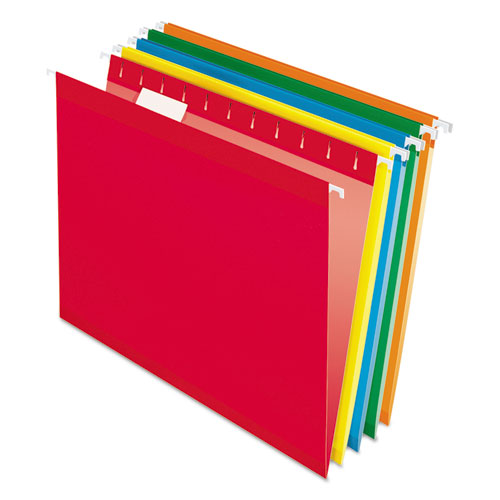 Colored Reinforced Hanging Folders, Letter Size, 1/5-cut Tabs, Orange, 25/box