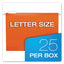 Colored Reinforced Hanging Folders, Letter Size, 1/5-cut Tabs, Orange, 25/box