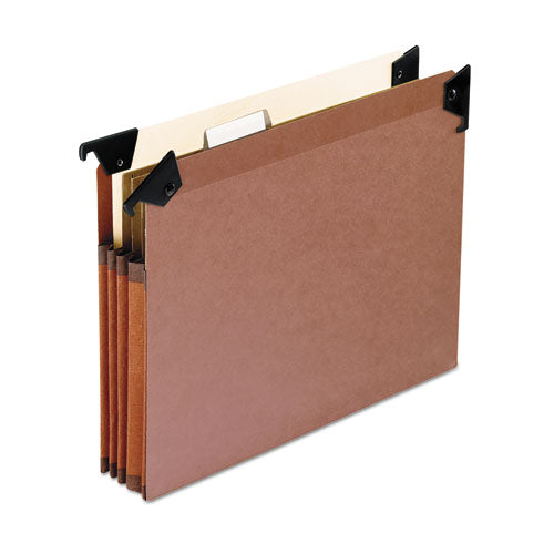 Premium Expanding Hanging File Pockets With Swing Hooks And Dividers, 3 Dividers With 1/3-cut Tabs, Letter Size, Brown, 5/box