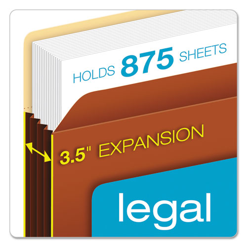 File Pocket With Tyvek, 3.5" Expansion, Legal Size, Redrope, 10/box