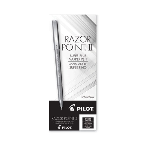 Razor Point Ii Super Fine Line Porous Point Pen, Stick, Extra-fine 0.2 Mm, Black Ink, Black Barrel, Dozen